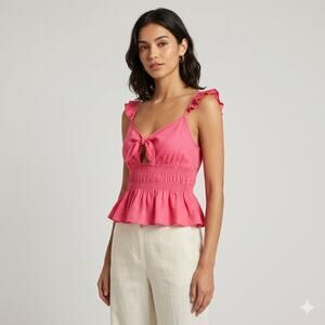 Patrons of Peace Crinkle Tank Medium Pink Keyhole Ruffle Strap NWT